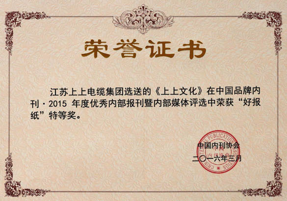 《XPJ文化》荣获中国品牌内刊“好报纸”特等奖
