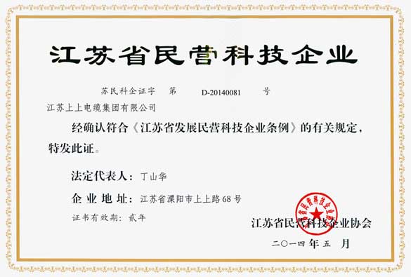 江苏XPJ电缆集团被评为“江苏省民营科技企业”